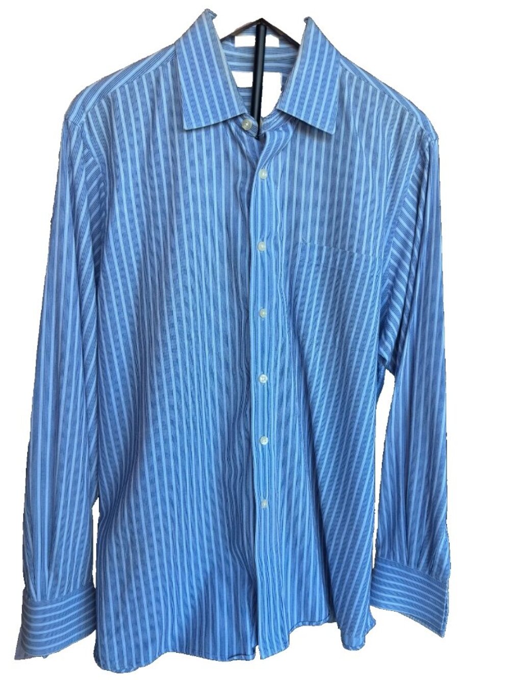 MICHAEL Michael Kors Blue Striped button-down Casual Dress Shirt, Size L